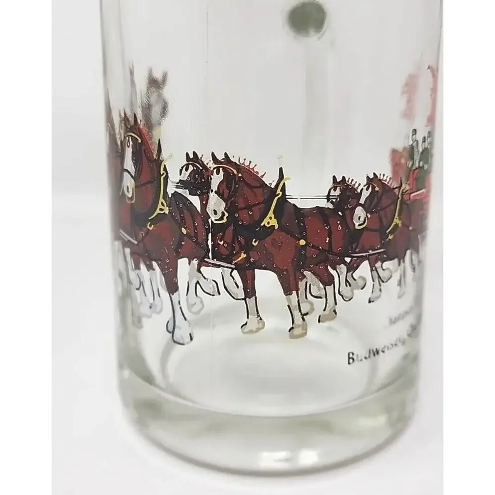 1970's Rare Budweiser Clydesdales Mug Beer Glass Barware Man‎ Cave 12oz U94
